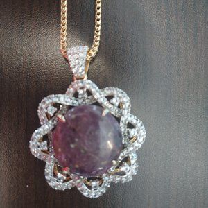 925 silver Ruby and white sapphire pendant with yellow gold. Overlay 18 inch cha